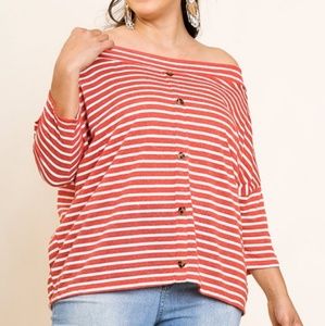 Plus Offshoulder stripe 3/4 sleeve top